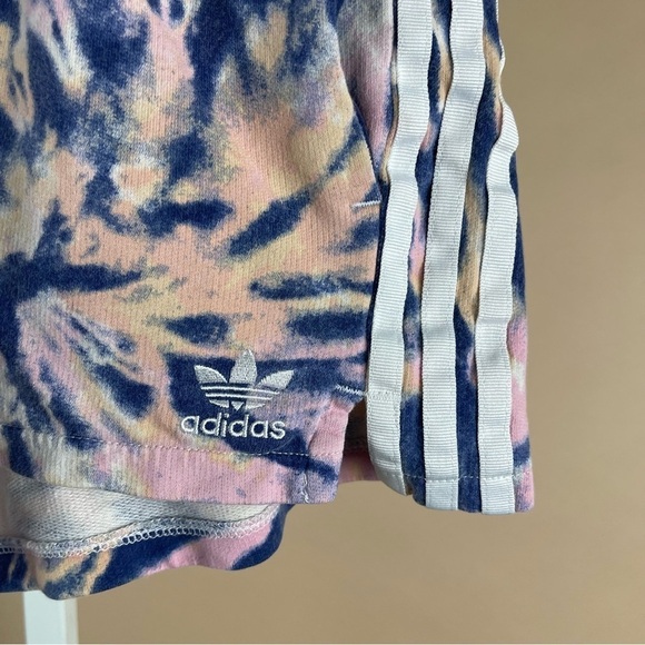 adidas Originals Small 3 stripe French terry shorts tie dye sporty casual - Picture 6 of 14
